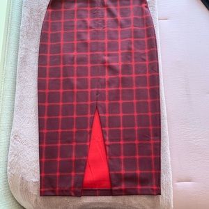 Oh Navy Plaid Front Slit Midi Skirt